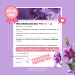 Purple themed graphic showing the first page of Mom's Mental Load Reset Form with passcode protected feature